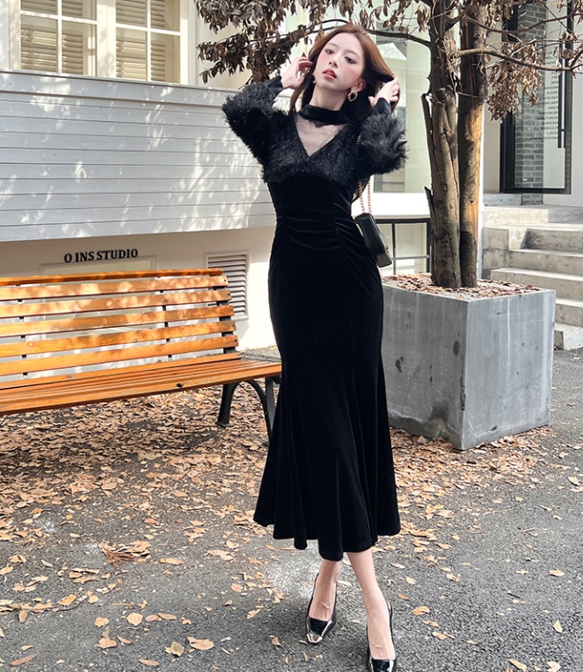 Package hip V-neck long dress temperament dress