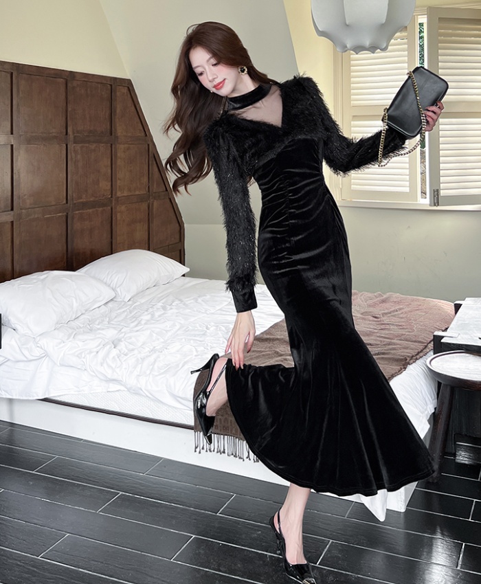 Package hip V-neck long dress temperament dress