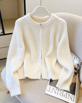 Short knitted sweater double zip lazy coat