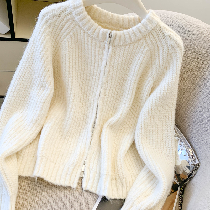 Short knitted sweater double zip lazy coat