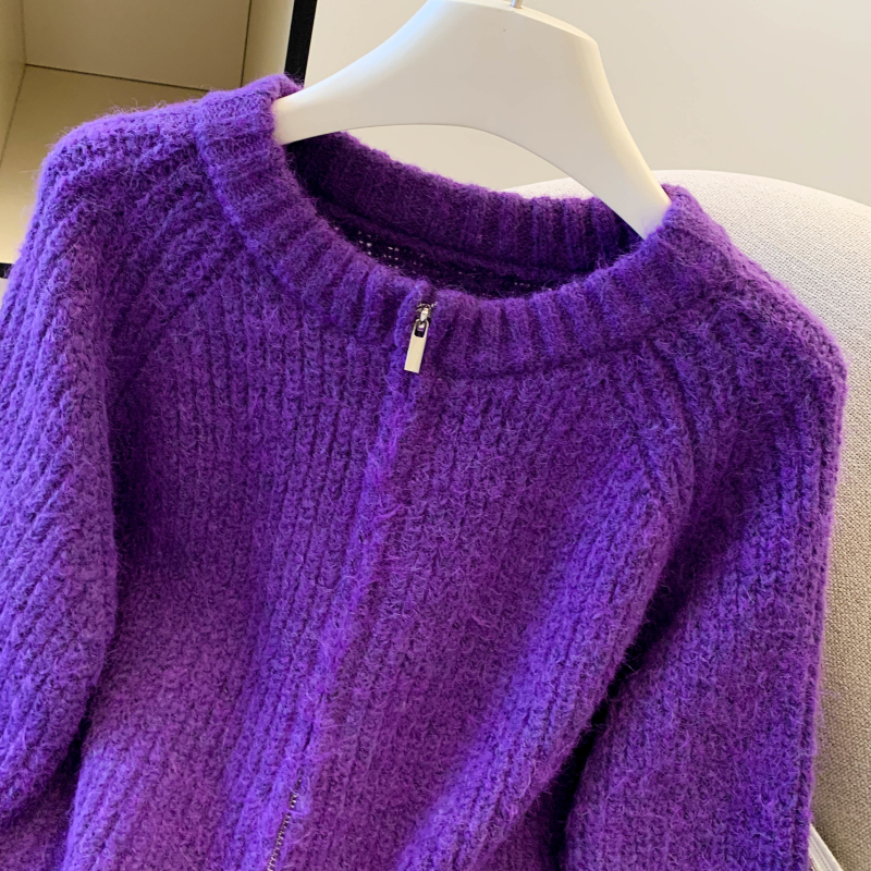 Short knitted sweater double zip lazy coat