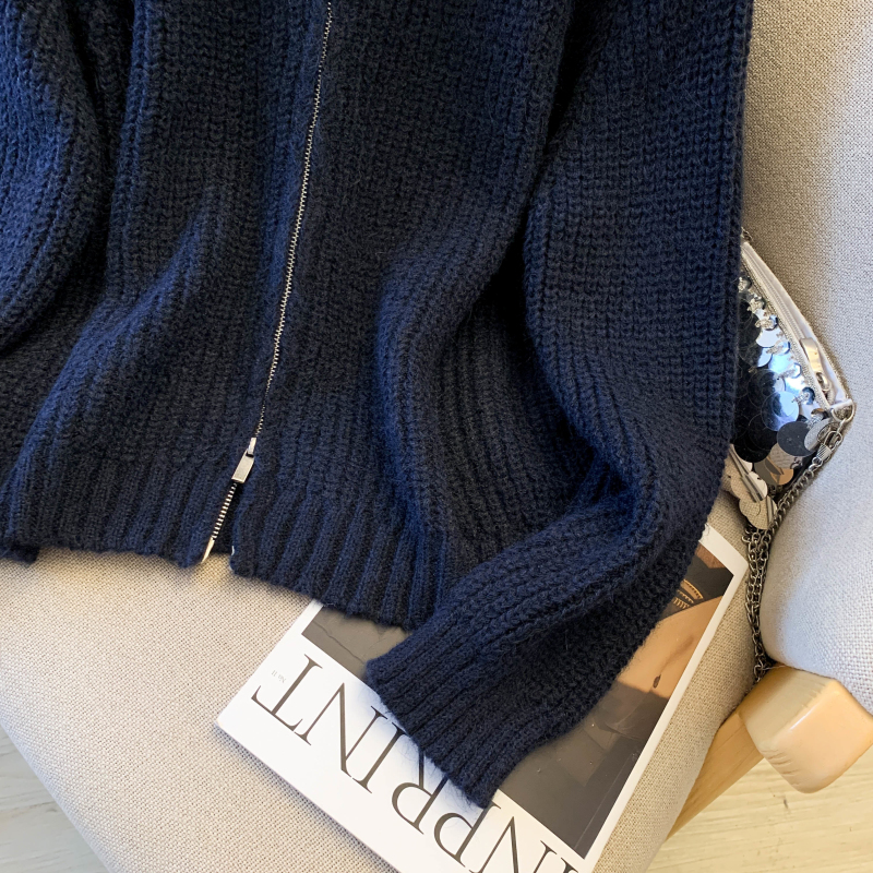 Short knitted sweater double zip lazy coat