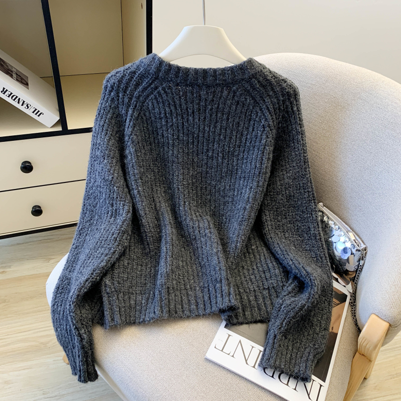 Short knitted sweater double zip lazy coat