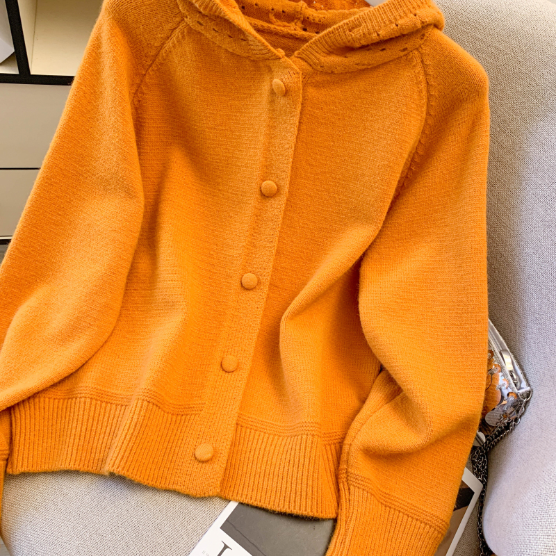 Western style fashion thick sweater hooded pure cardigan