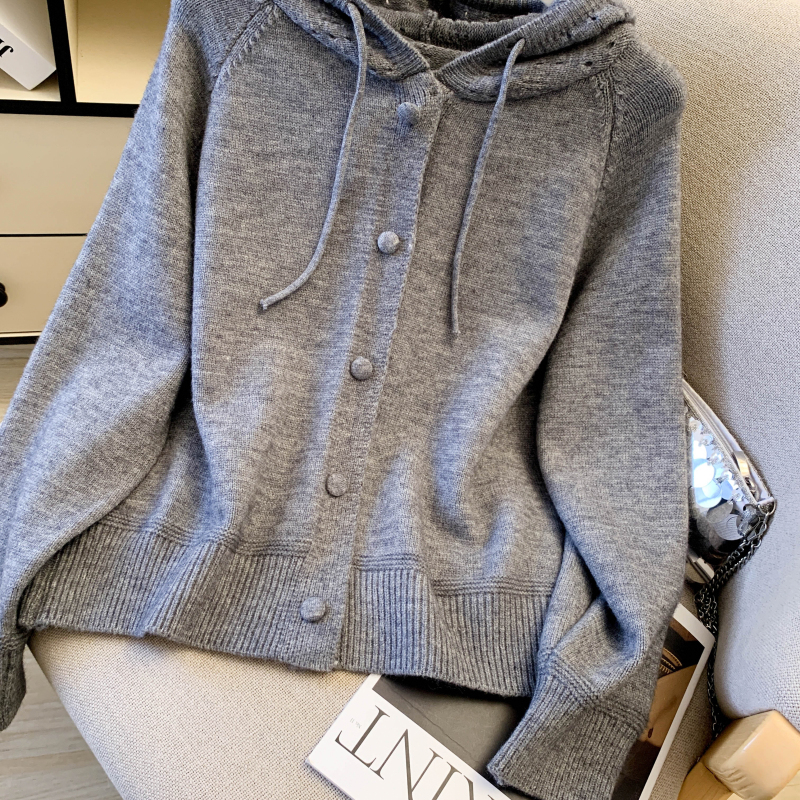 Western style fashion thick sweater hooded pure cardigan