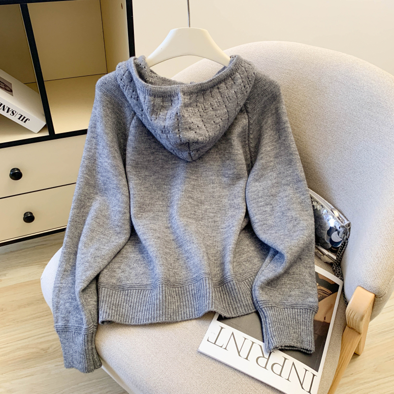 Western style fashion thick sweater hooded pure cardigan