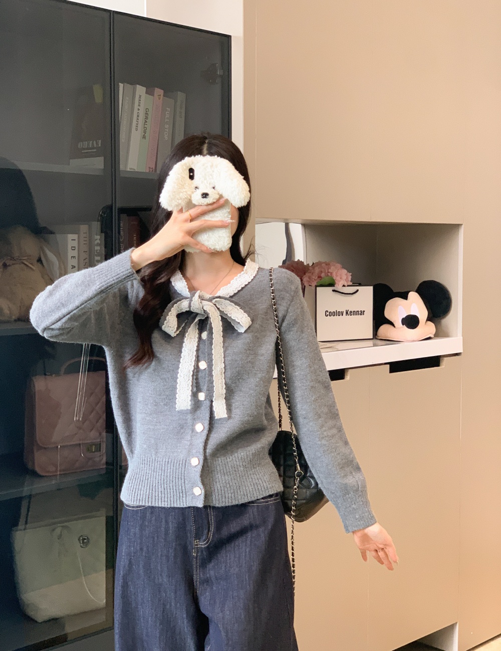 Knitted unique cardigan bow short tops for women