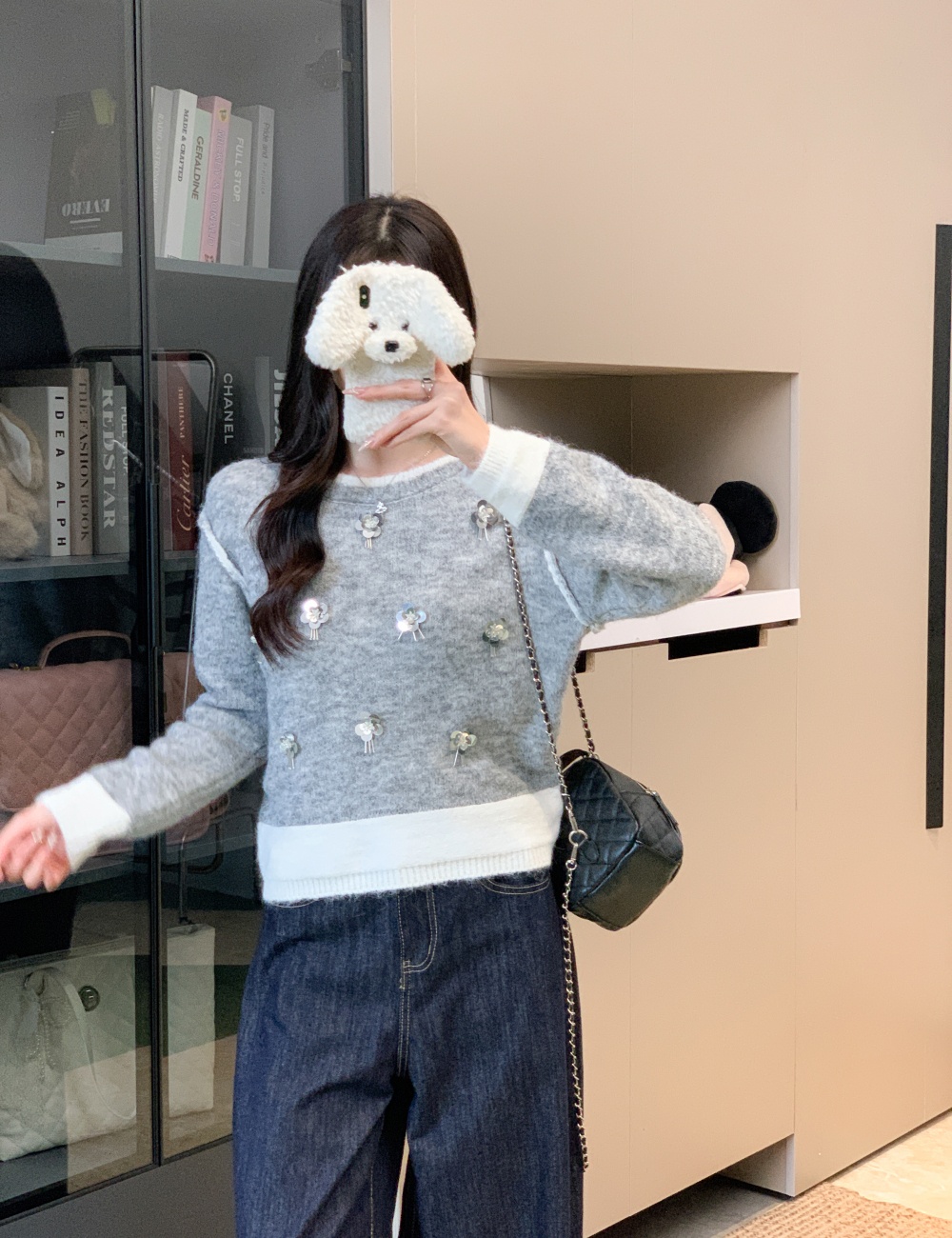 Autumn and winter sweater flowers tops for women