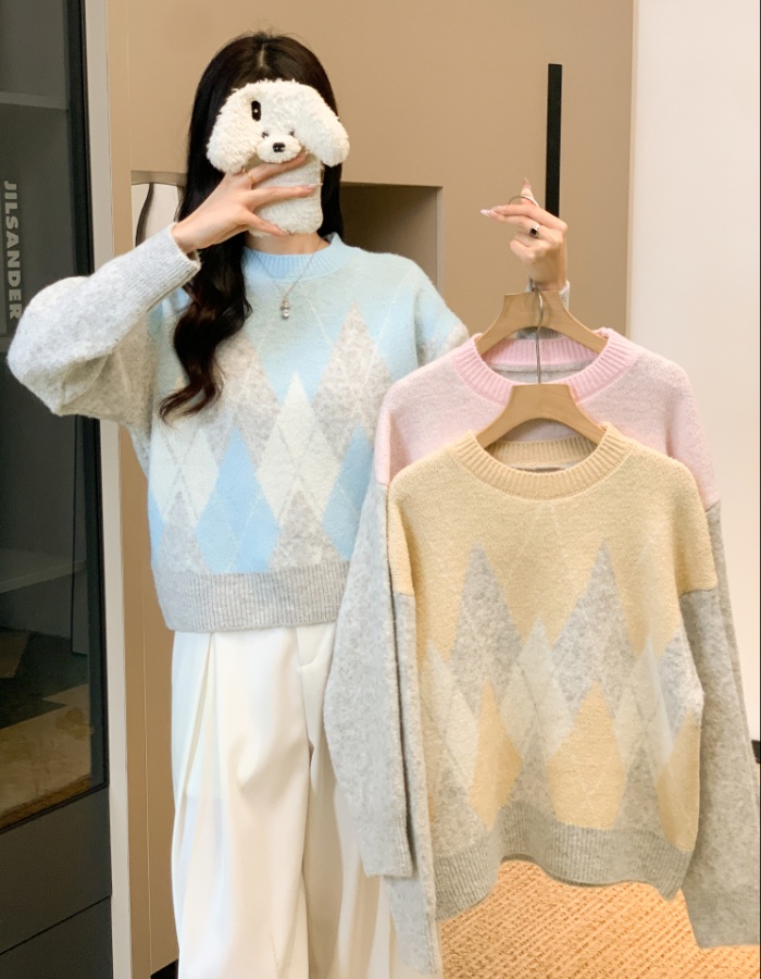 Western style sweater mixed colors tops for women