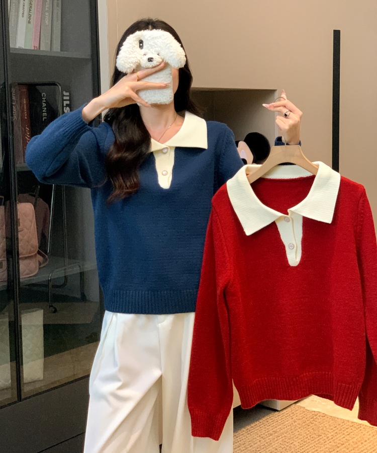 Commuting loose sweater mixed colors pullover tops for women