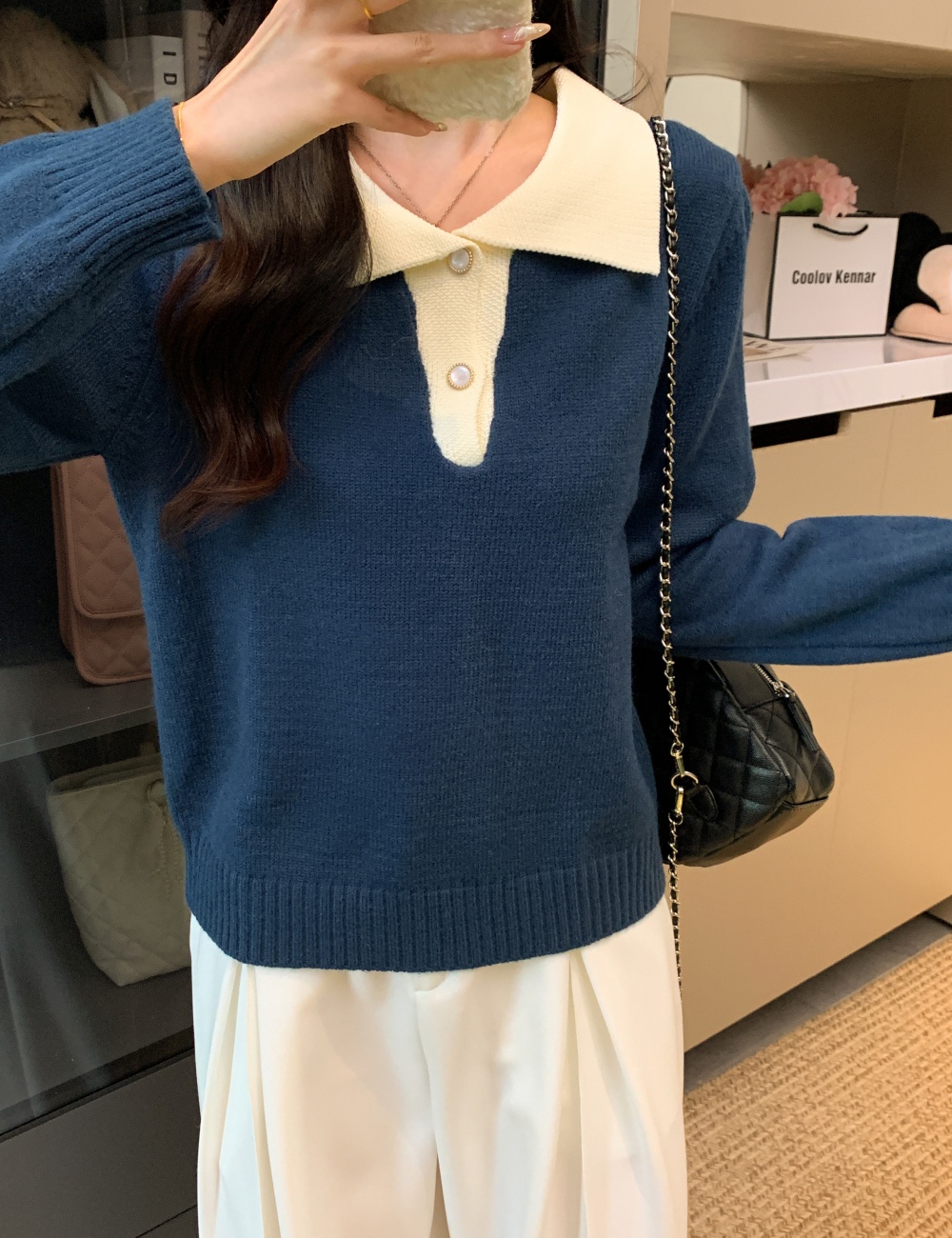 Commuting loose sweater mixed colors pullover tops for women