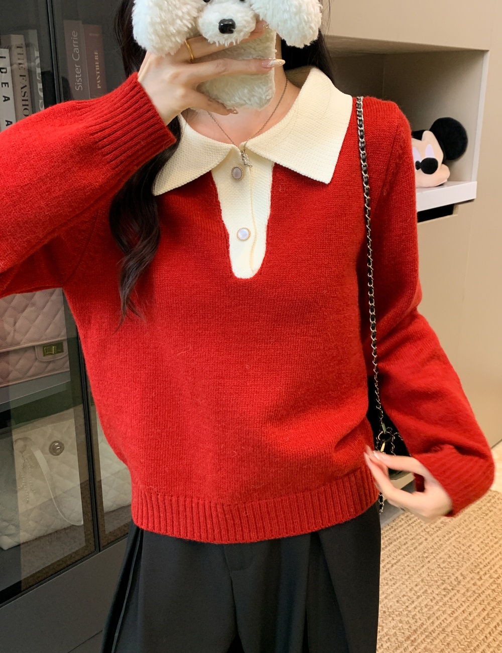 Commuting loose sweater mixed colors pullover tops for women