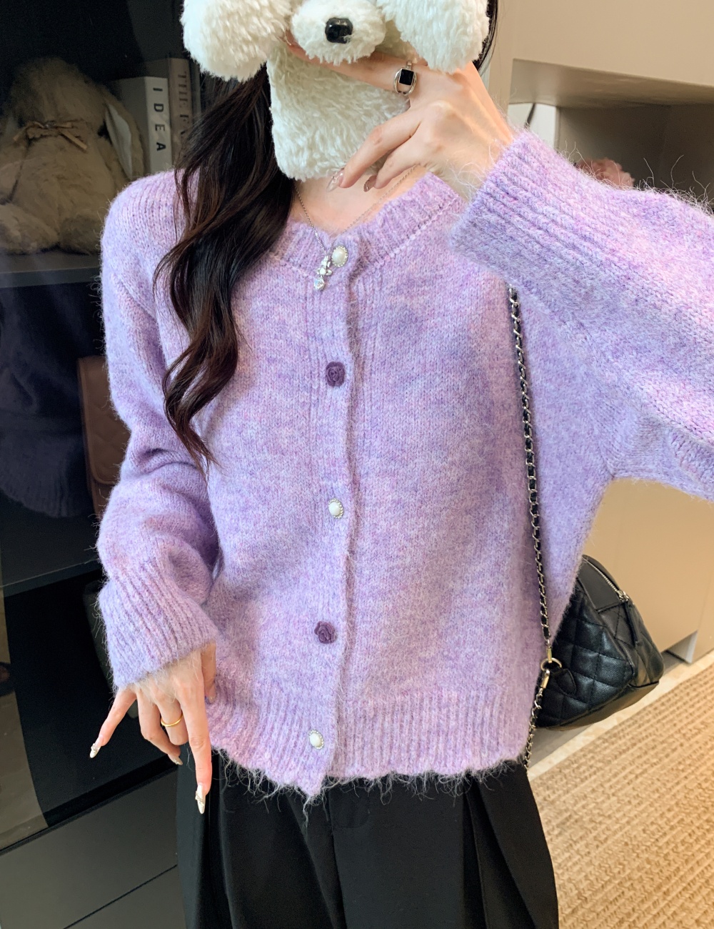 Long sleeve tender cardigan loose purple tops for women