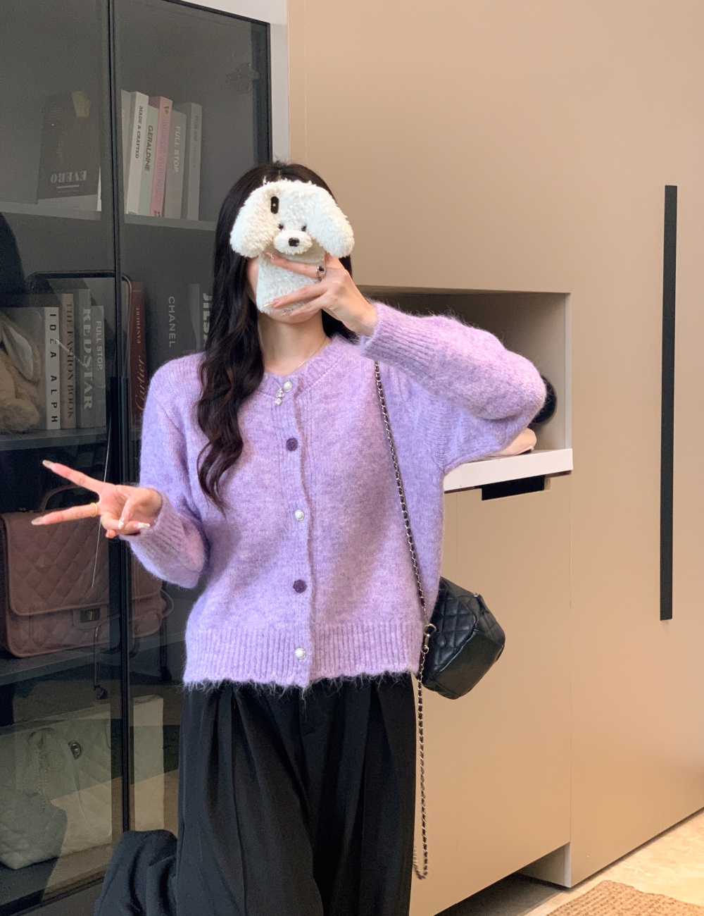 Long sleeve tender cardigan loose purple tops for women