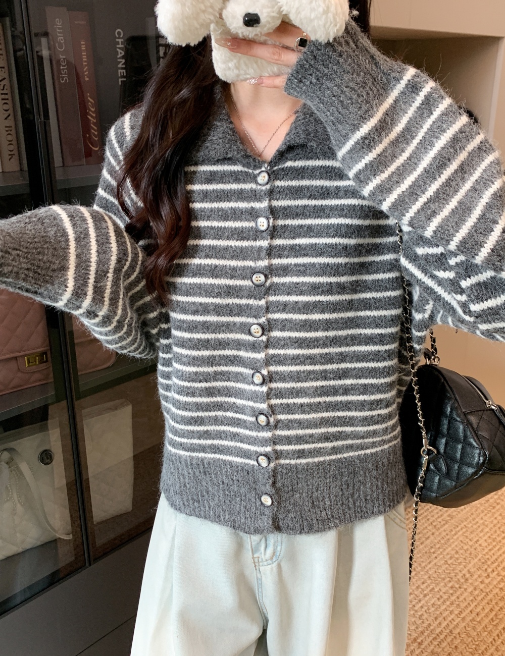 All-match Korean style coat wool lapel sweater for women