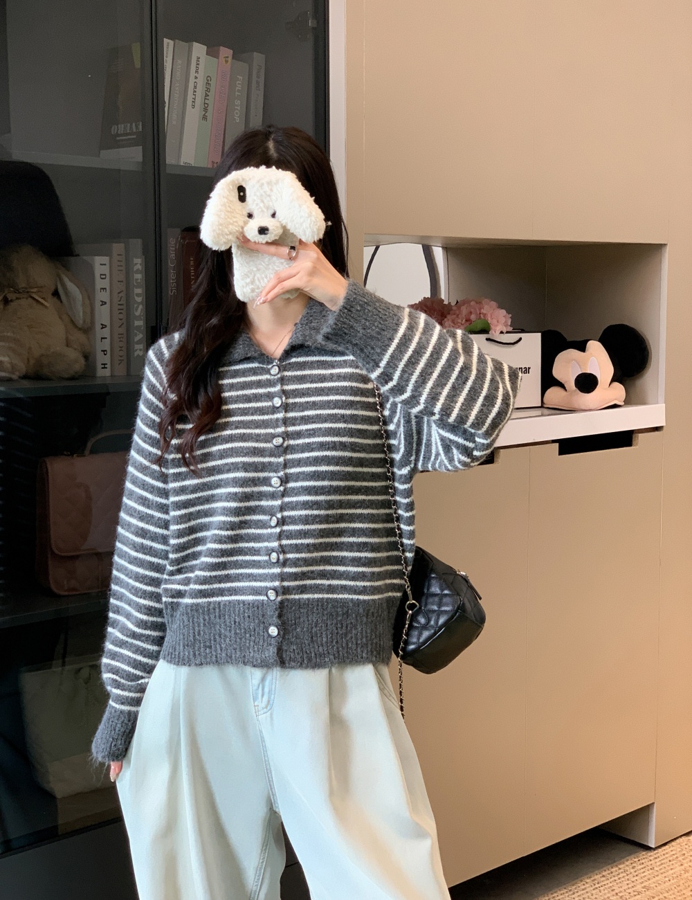 All-match Korean style coat wool lapel sweater for women