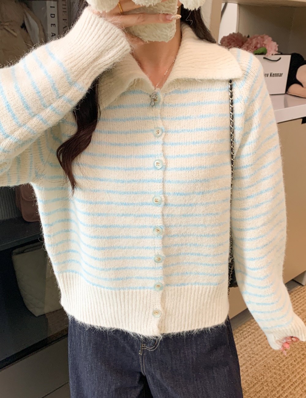 All-match Korean style coat wool lapel sweater for women