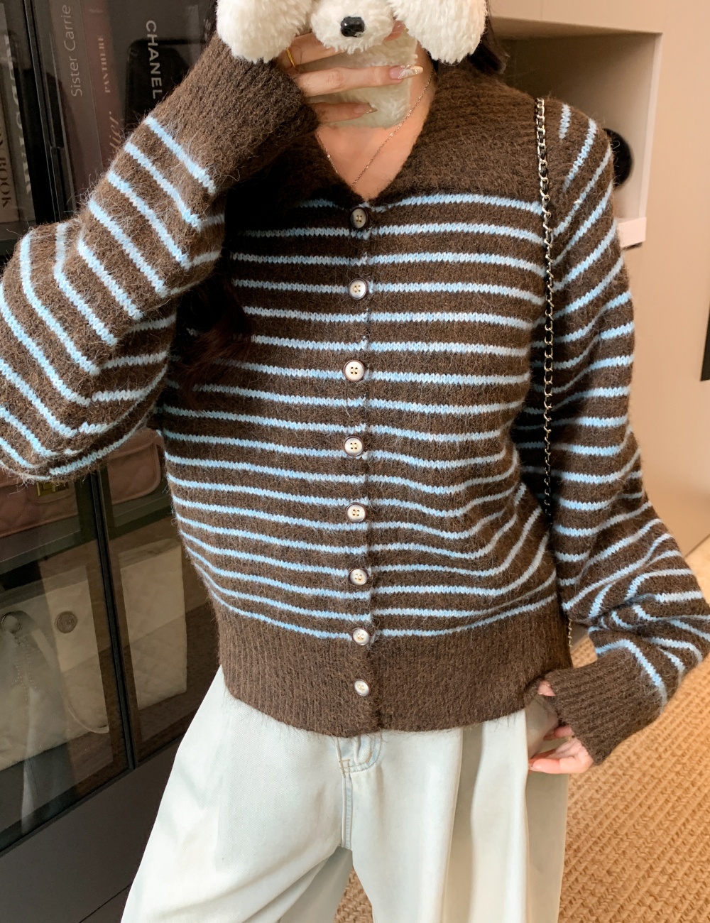 All-match Korean style coat wool lapel sweater for women