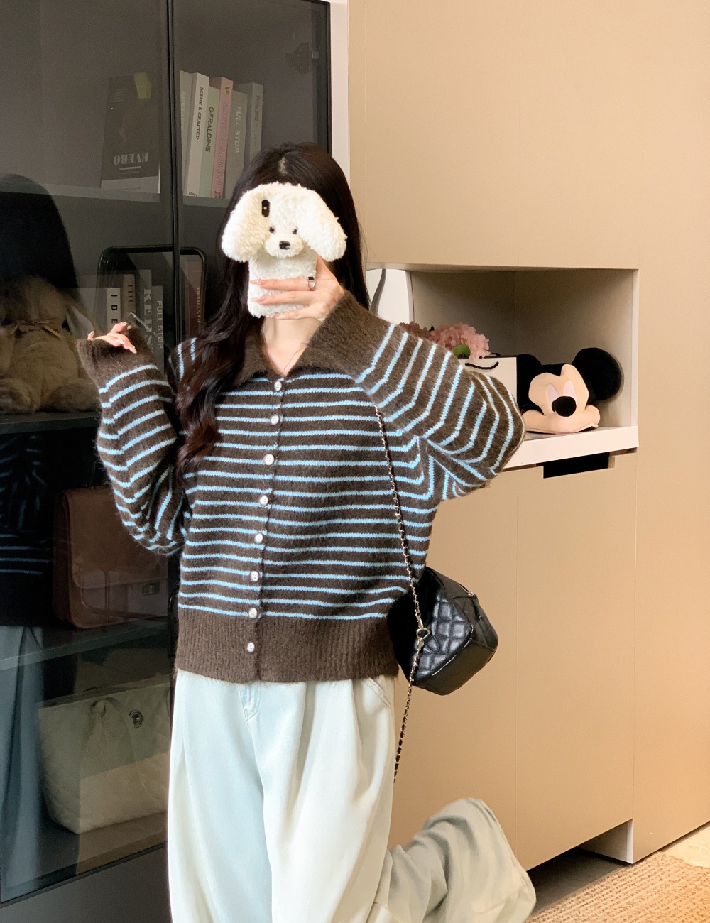 All-match Korean style coat wool lapel sweater for women