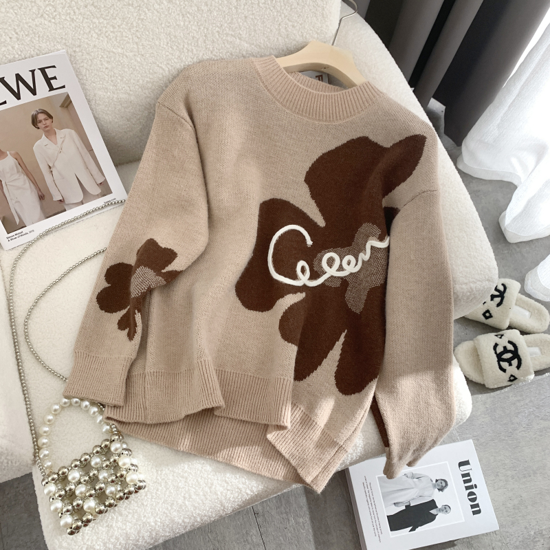 All-match loose sweater round neck coat for women