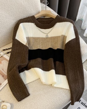 Retro autumn France style sweater knitted mixed colors tops