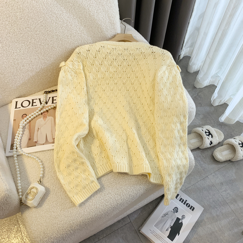 Wood ear long sleeve sweater bow cardigan for women