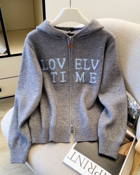 Thick zip hooded coat simple jacquard tops for women