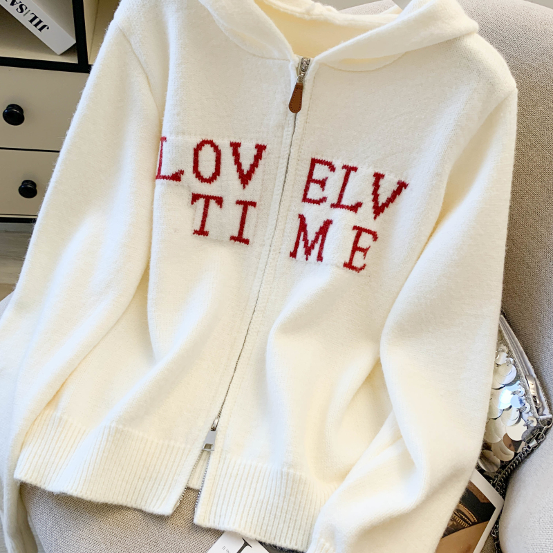 Thick zip hooded coat simple jacquard tops for women