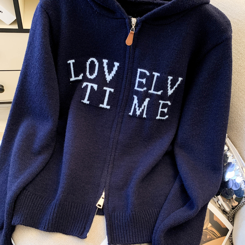 Thick zip hooded coat simple jacquard tops for women