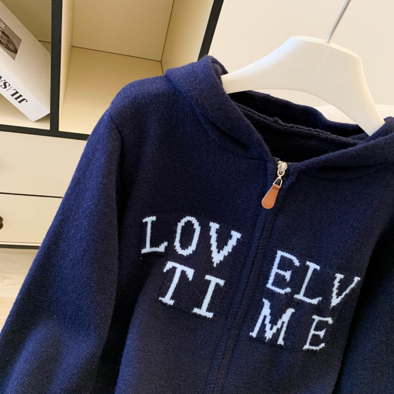 Thick zip hooded coat simple jacquard tops for women