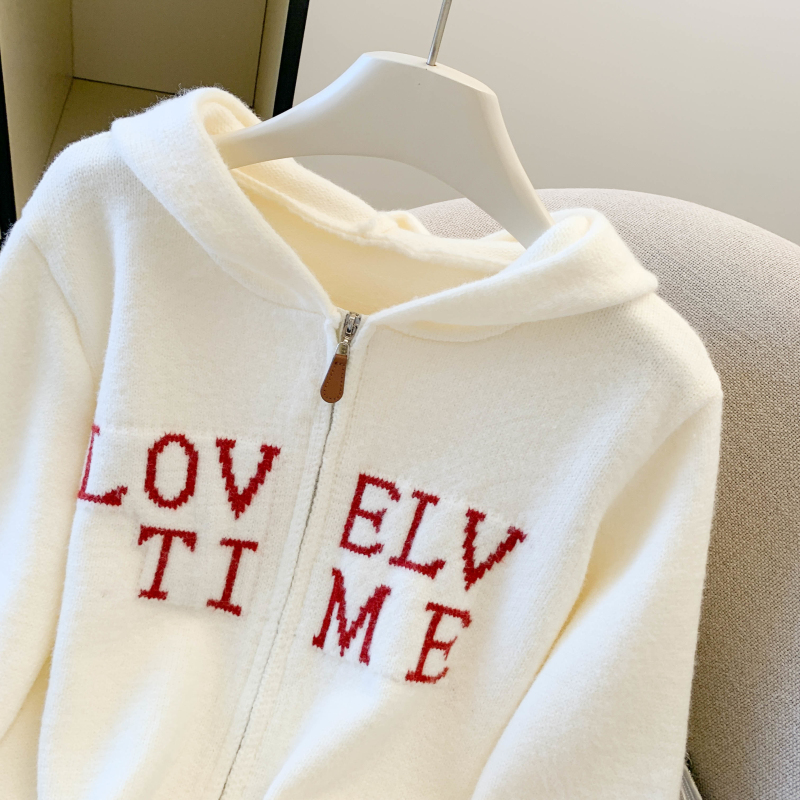 Thick zip hooded coat simple jacquard tops for women