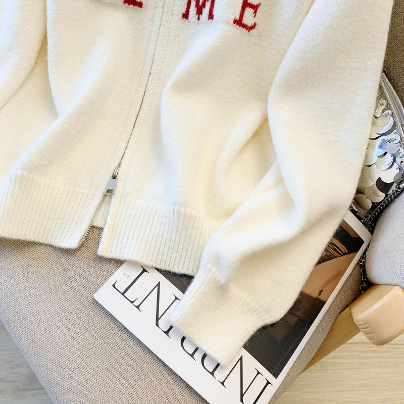 Thick zip hooded coat simple jacquard tops for women