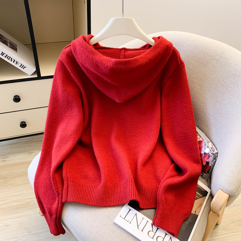 Thick zip hooded coat simple jacquard tops for women