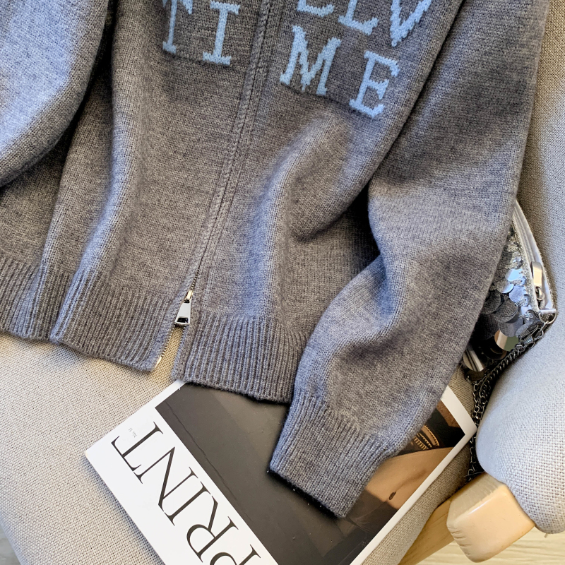 Thick zip hooded coat simple jacquard tops for women