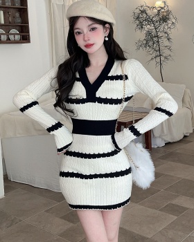 Mixed colors sweater dress stripe dress for women
