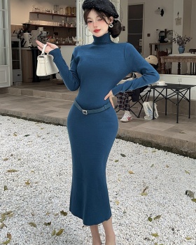 Knitted package hip sweater dress long sleeve long dress