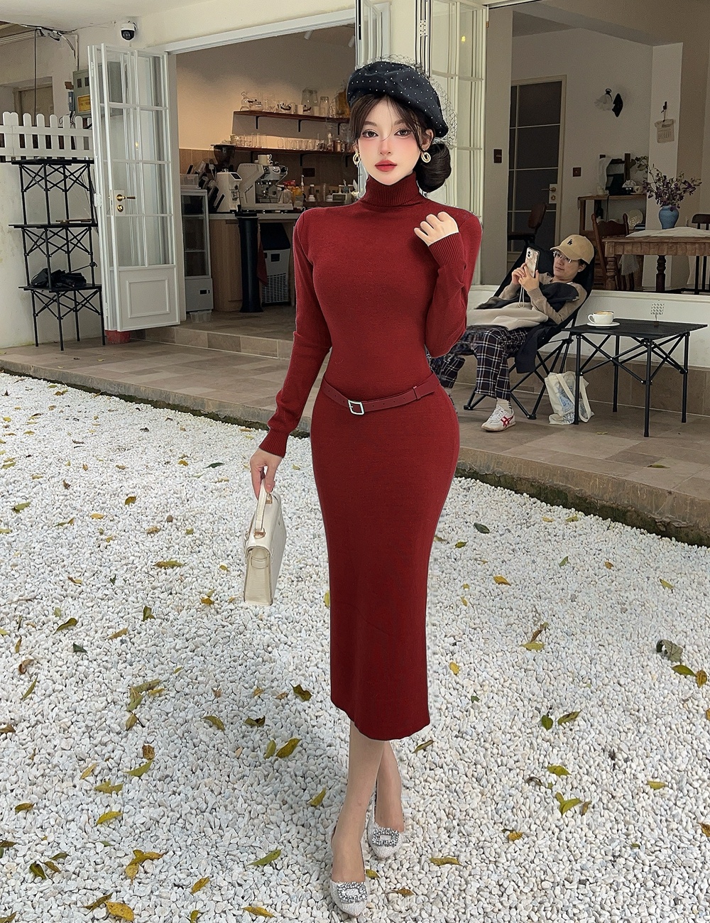 Knitted package hip sweater dress long sleeve long dress