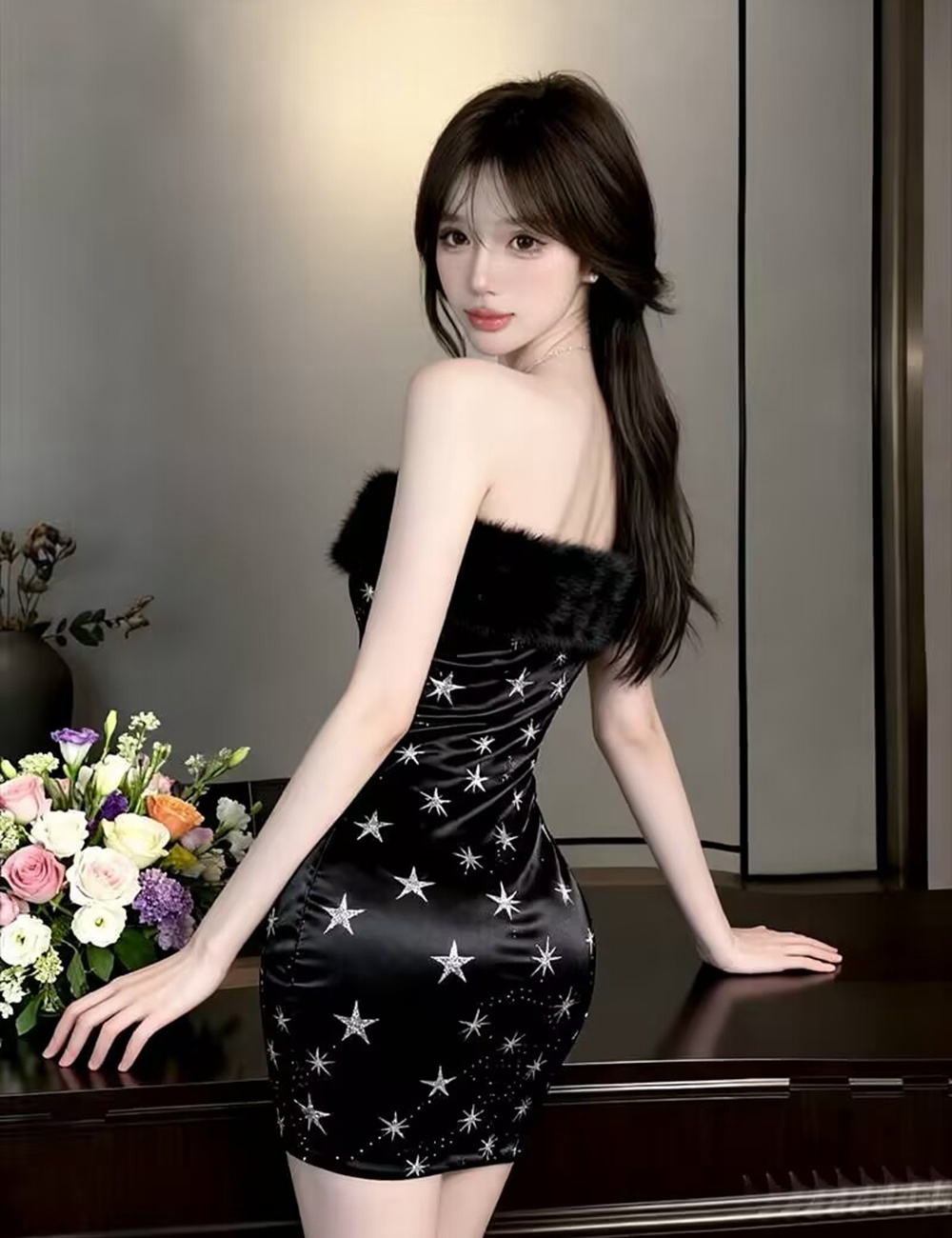 Package hip removable autumn and winter dress for women