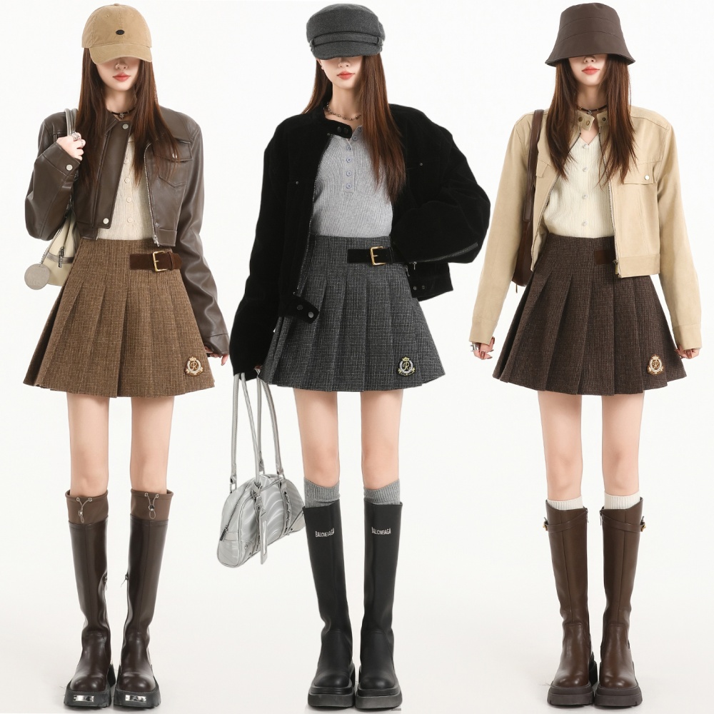 Woolen short skirt retro skirt for women