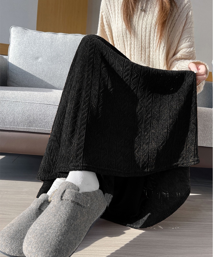 Jacquard plus velvet high waist knitted skirt for women