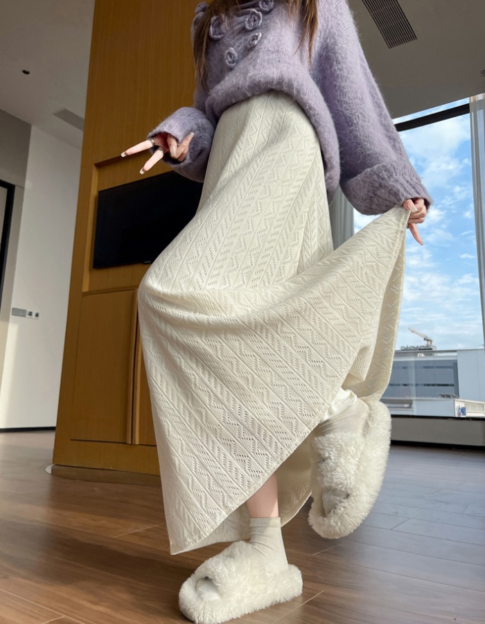 Jacquard plus velvet high waist knitted skirt for women