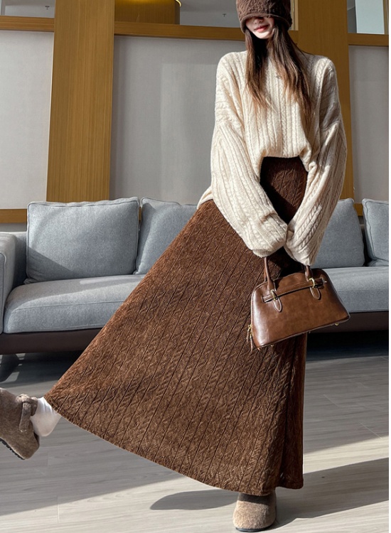 Jacquard plus velvet high waist knitted skirt for women