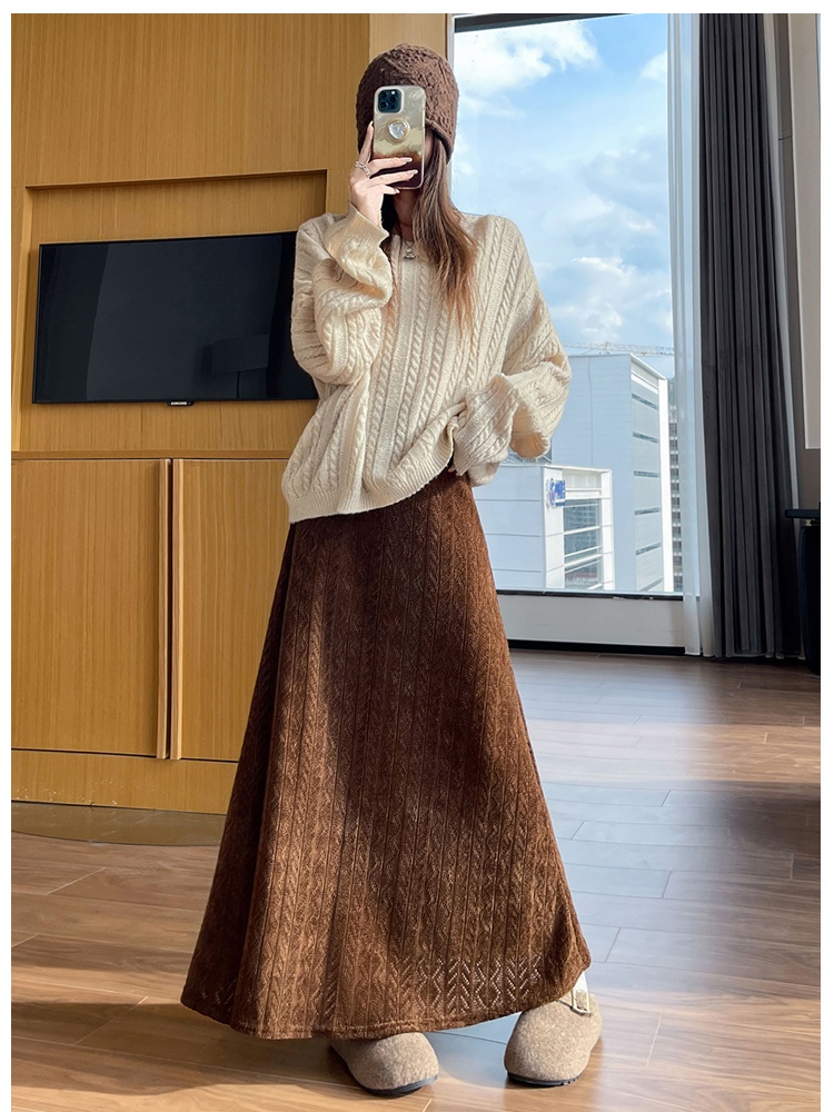 Jacquard plus velvet high waist knitted skirt for women