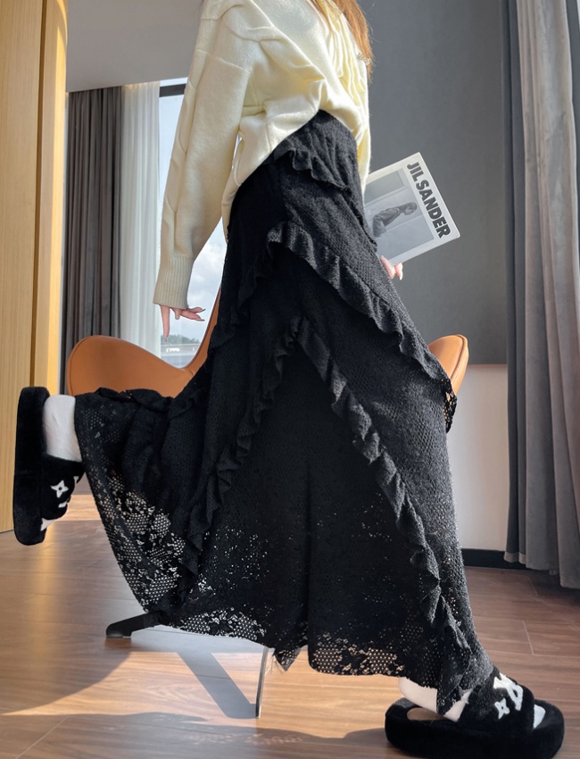 Irregular big skirt plus velvet lace skirt for women
