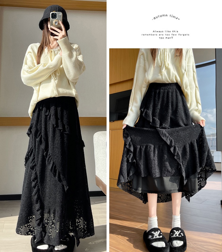 Irregular big skirt plus velvet lace skirt for women