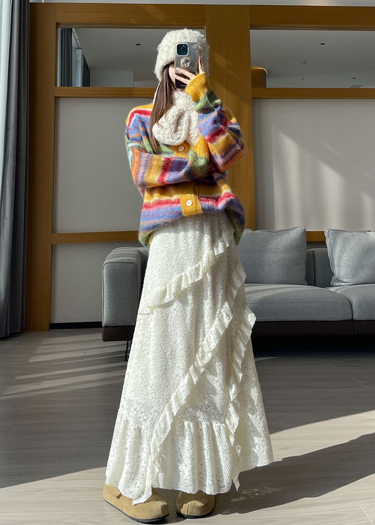 Irregular big skirt plus velvet lace skirt for women