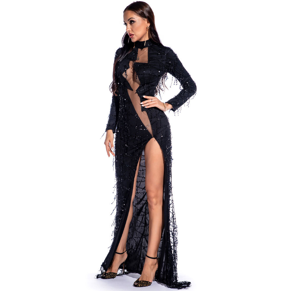 High split sequins long dress sexy European style dress