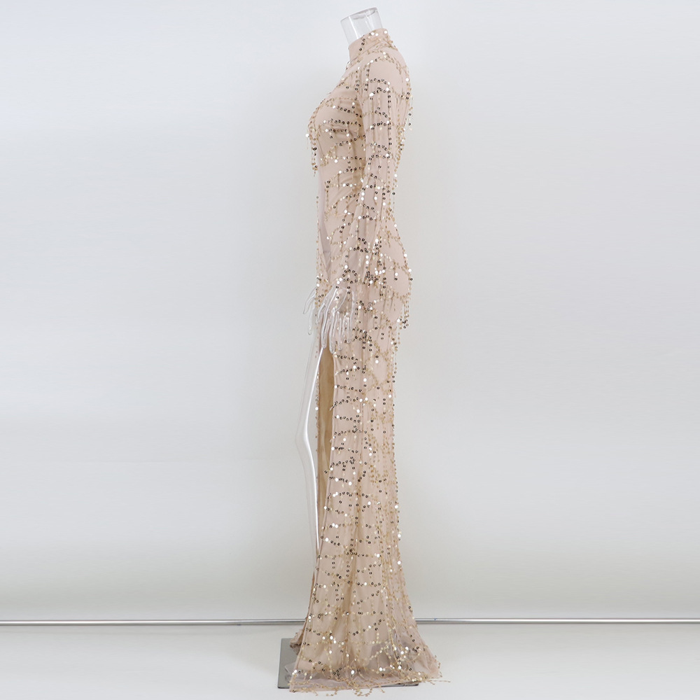 High split sequins long dress sexy European style dress
