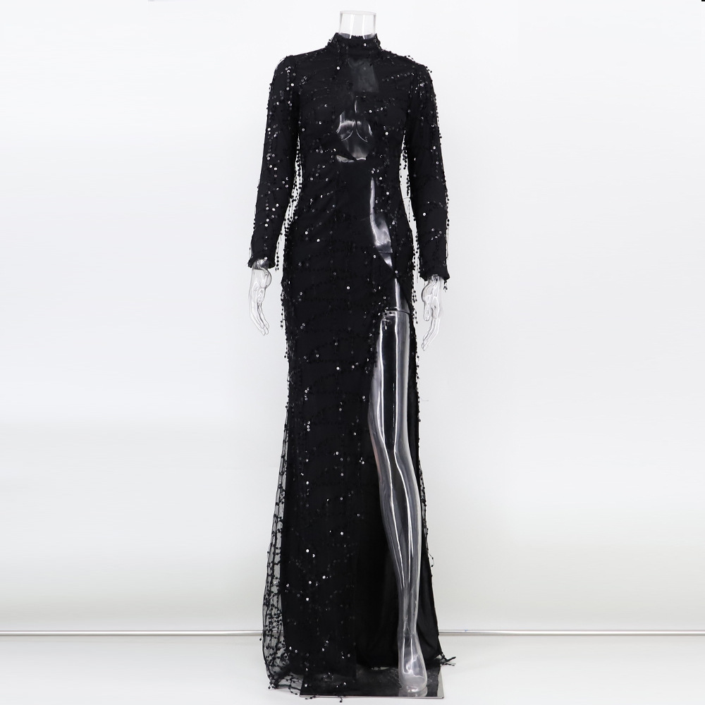 High split sequins long dress sexy European style dress