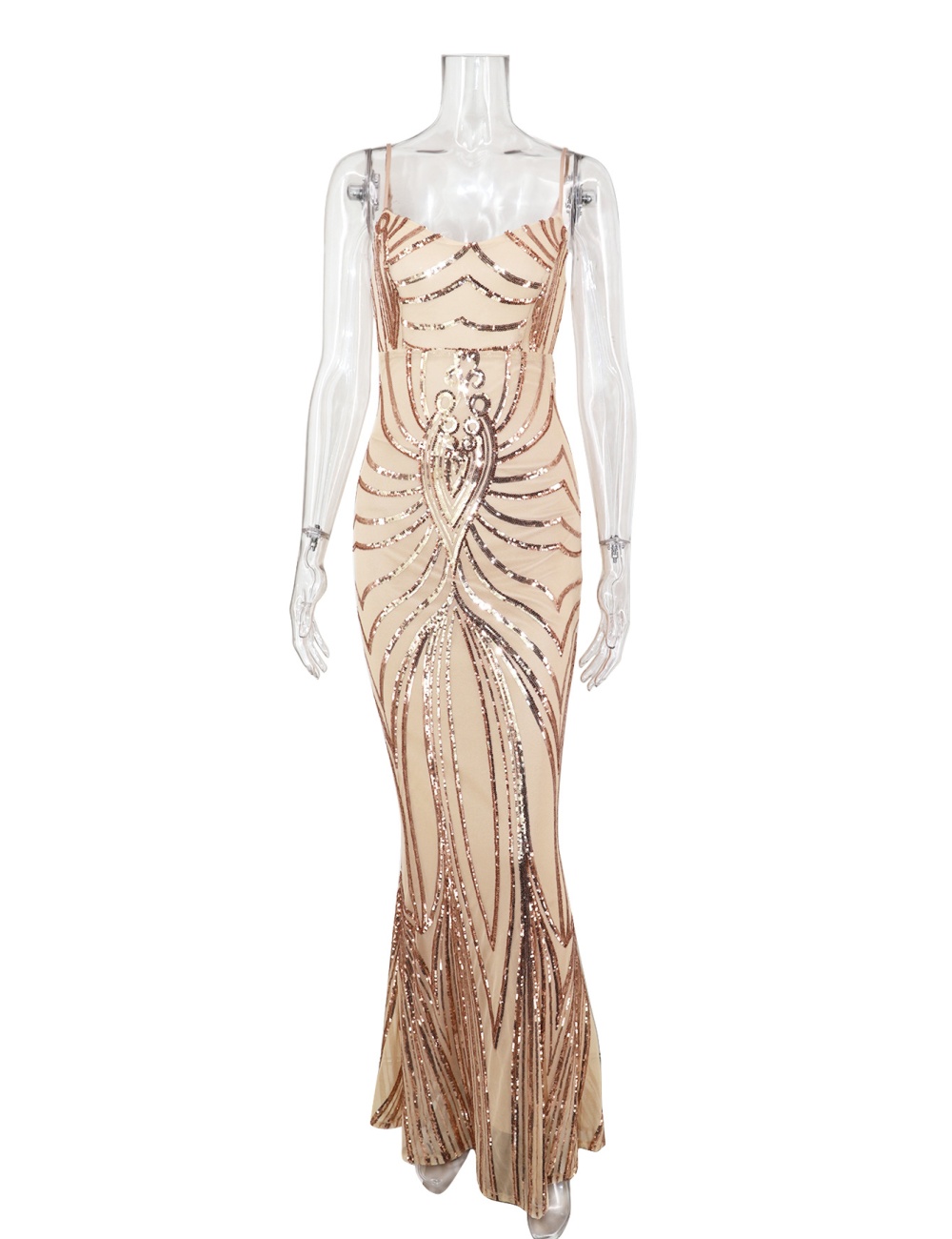 Sequins sexy halter dress sling long formal dress